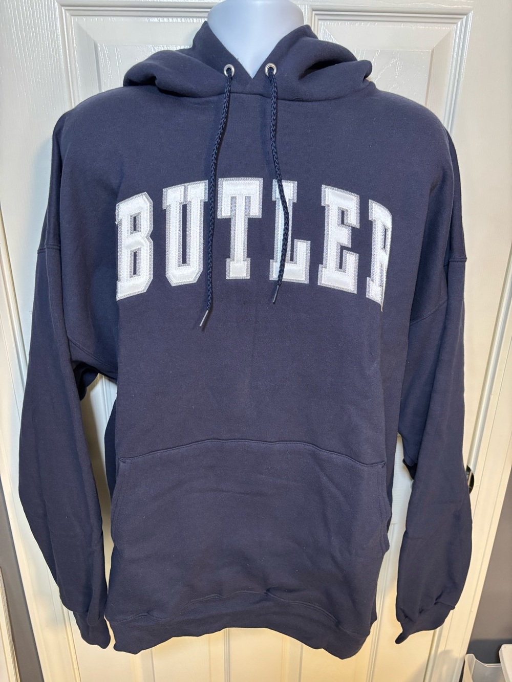Navy blue Butler University hoodie with white lettering by AS Sports, size  2XL